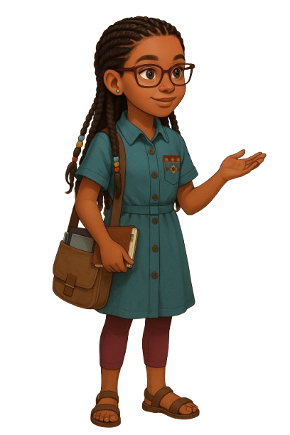 Girl standing with left hand gesturing